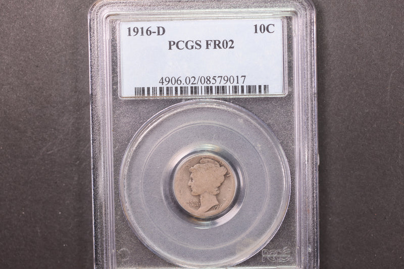 1916-D 10C Mercury Silver Dime, Key Date, PCGS FR2 Store