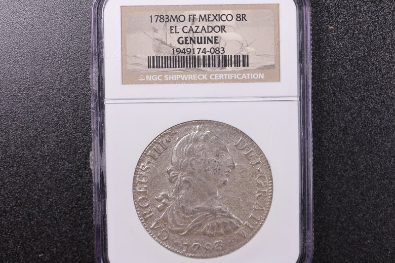 1783 8 Real, Ship Wreck Coin. EL CAZADOR, NGC Graded Genuine. Store