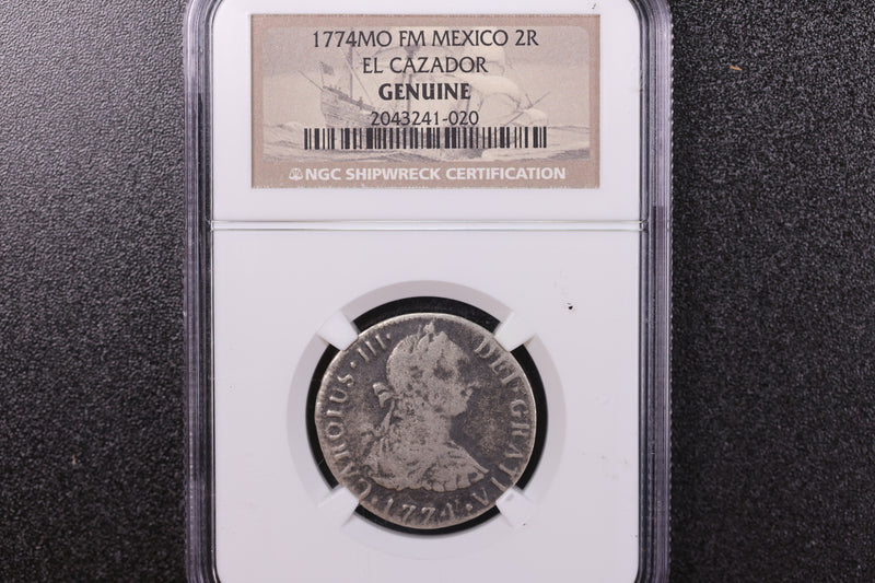 1774 2 Real, Ship Wreck Coin. EL CAZADOR, NGC Graded Genuine. Store