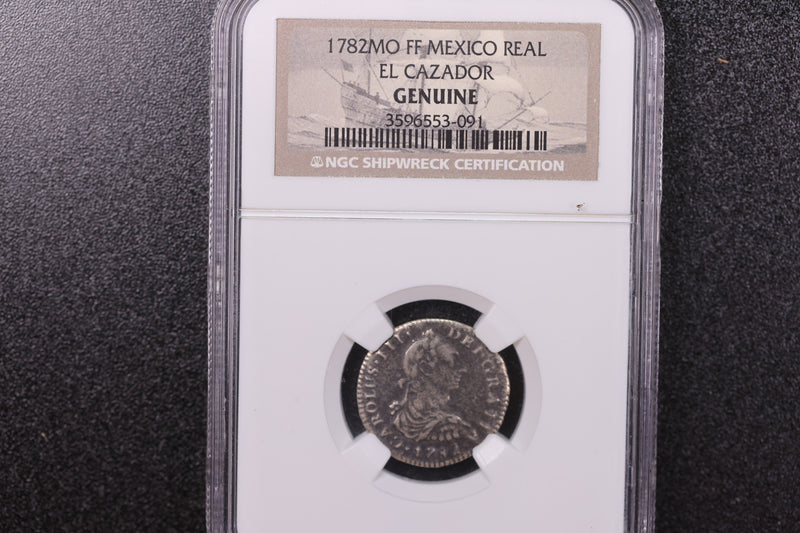 1782 Real, Ship Wreck Coin. EL CAZADOR, NGC Graded Genuine. Store