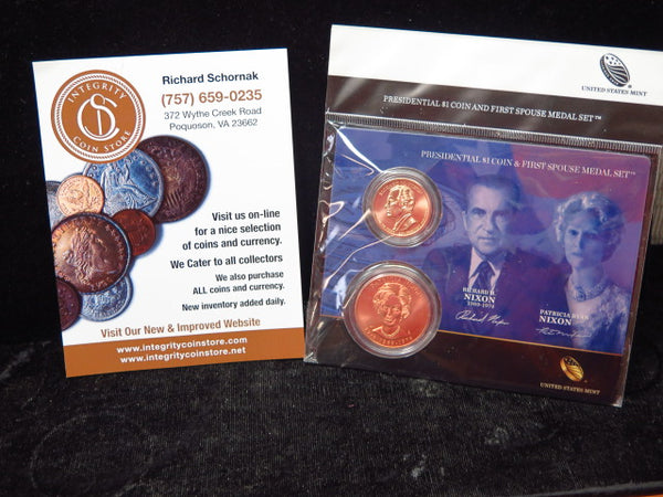 Presidential $1 Coin and First Spouse Medal Set. Richard Nixon. Store # 12401