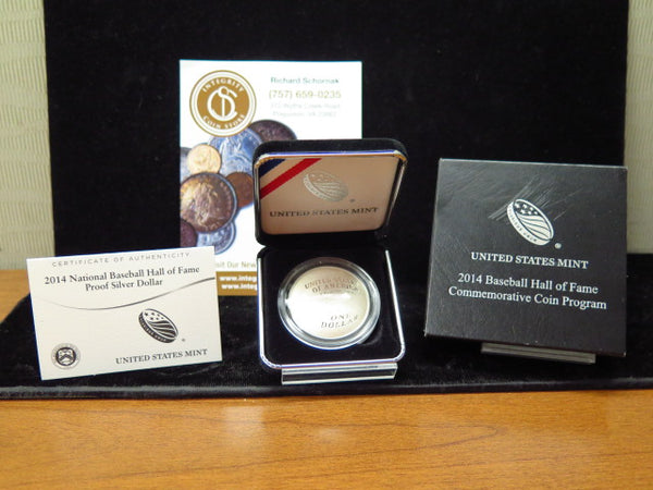 2014-P National Baseball HoF Proof Silver Dollar Commemorative. In Original Government Packaging. Store # 12399