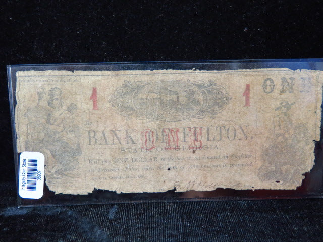 1863 $1 Obsolete Remainder Currency, Fulton, Georgia. Store