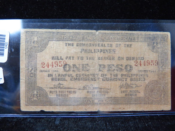 1940's Commonwealth of the Philippines 1 Peso Banknote, Store #12420