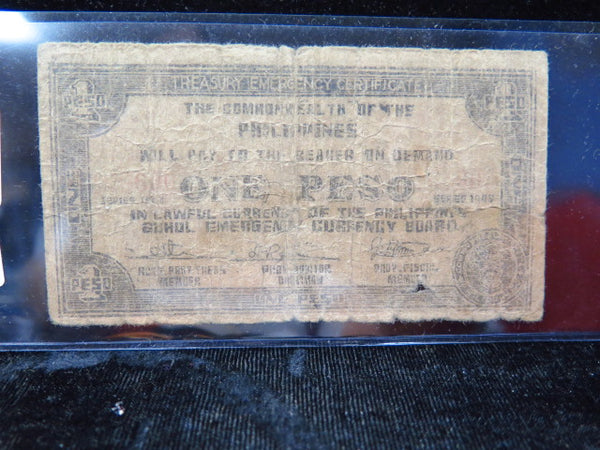 1940's Commonwealth of the Philippines 1 Peso Banknote, Store #12421