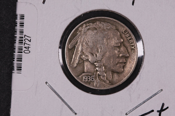 1936-D Buffalo Nickel, Average Circulated Coin.  Store #04727