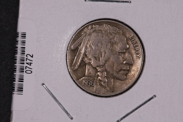 1936-S Buffalo Nickel, Average Circulated Coin.  Store #07472