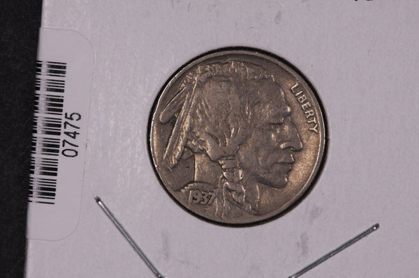 1937 Buffalo Nickel, Average Circulated Coin.  Store #07475
