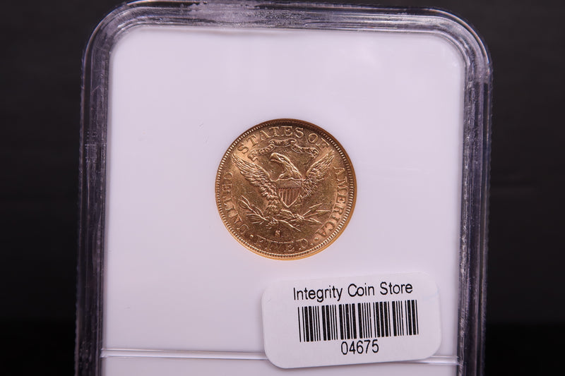 1881-S $5 Gold Half Eagle. NGC Certified AU-58.