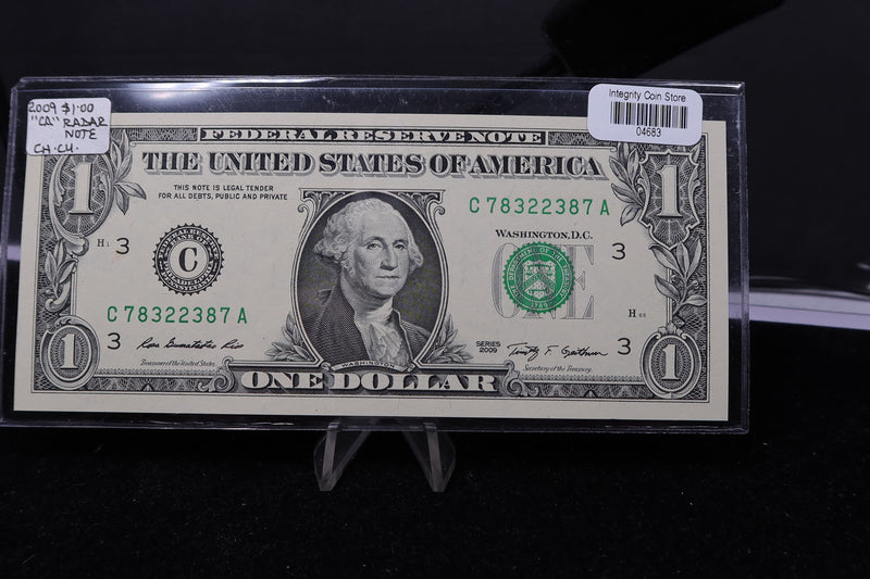 2009 $1 Federal Reserve Note. Crisp UN-Circulated. "Radar Note", Store