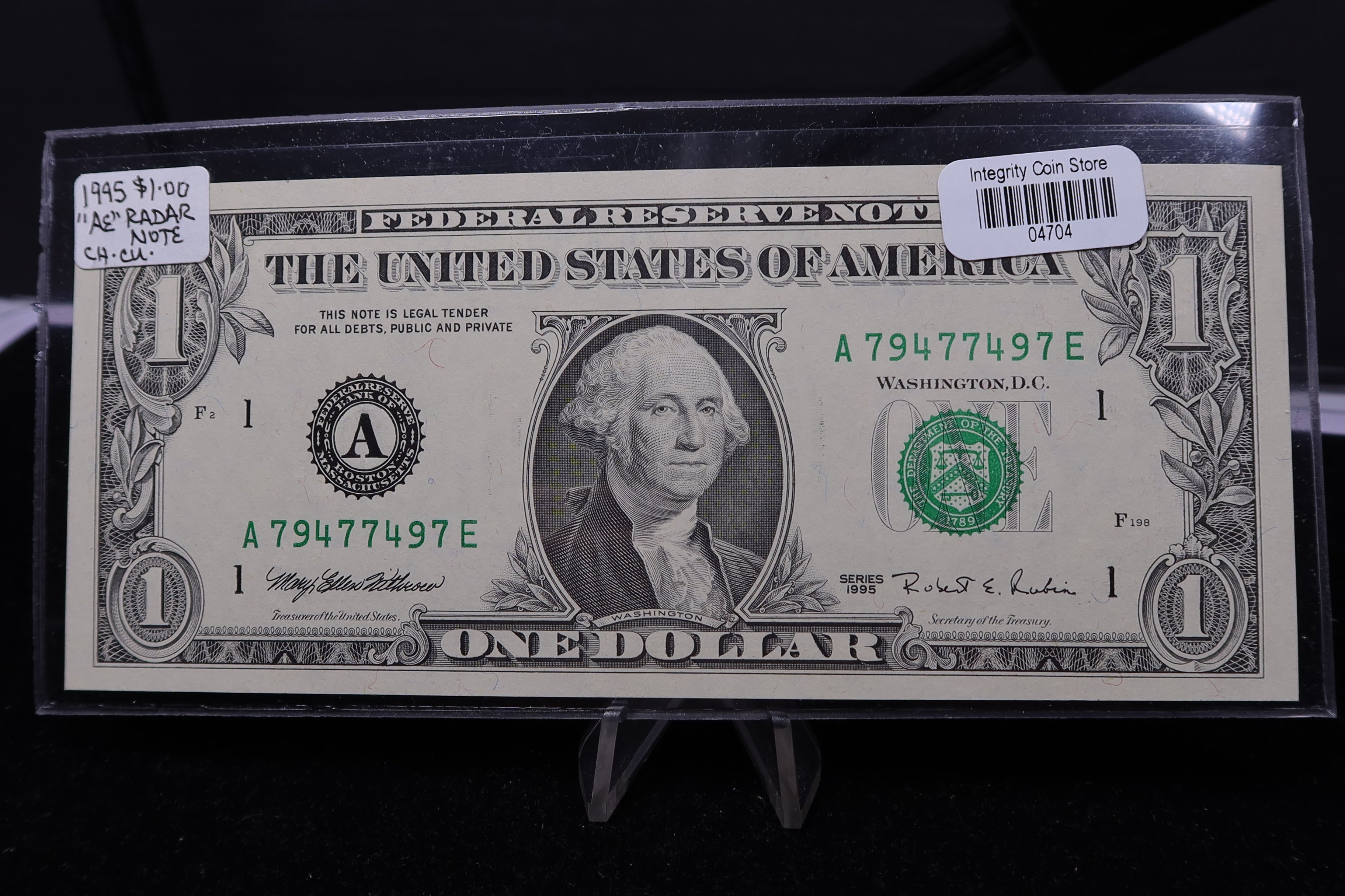 1995 $1., F.R.N., "AE" Radar Note, Crisp UN-Circulated. Store #04704
