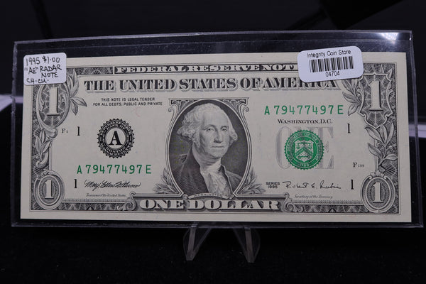 1995 $1 Federal Reserve Note. "AE" Radar Note, Crisp UN-Circulated. Store #04704