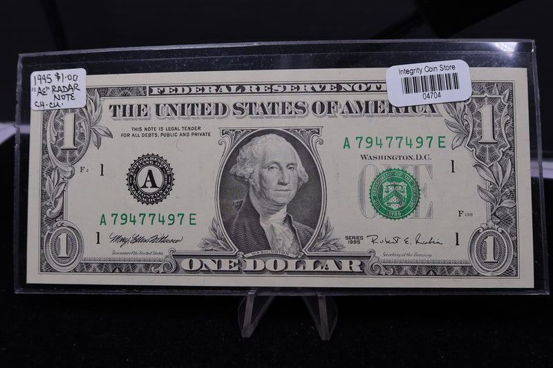 1995 $1 Federal Reserve Note. "AE" Radar Note, Crisp UN-Circulated. Store
