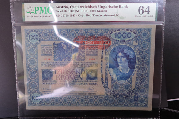 1902 Austria, Oesterreichisch-Ungarische Bank. 1000 Kronen. PMG CU-64 #01007