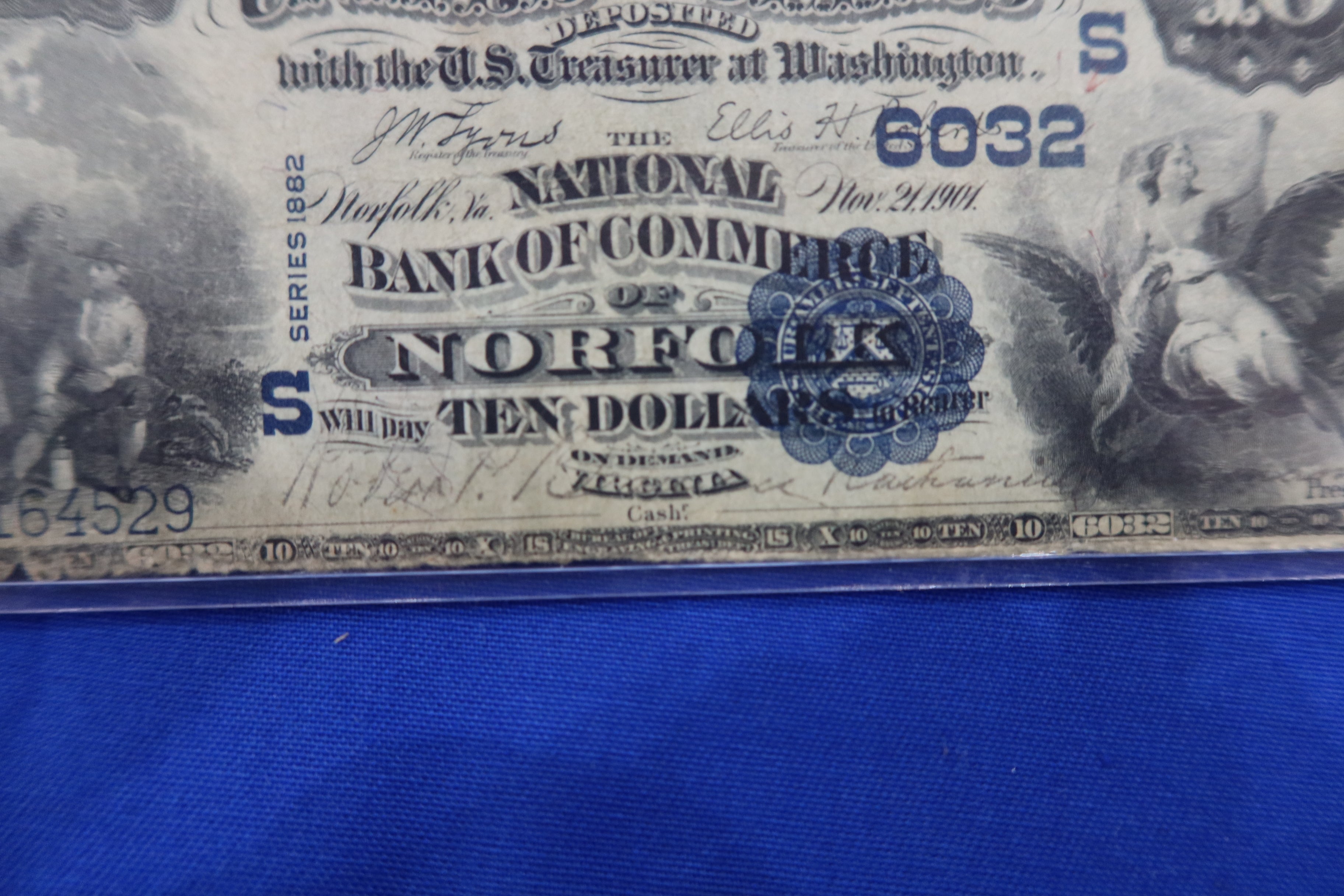 1882 National Currency, "Norfolk, Virginia", Large Size Note. "Hard Note".