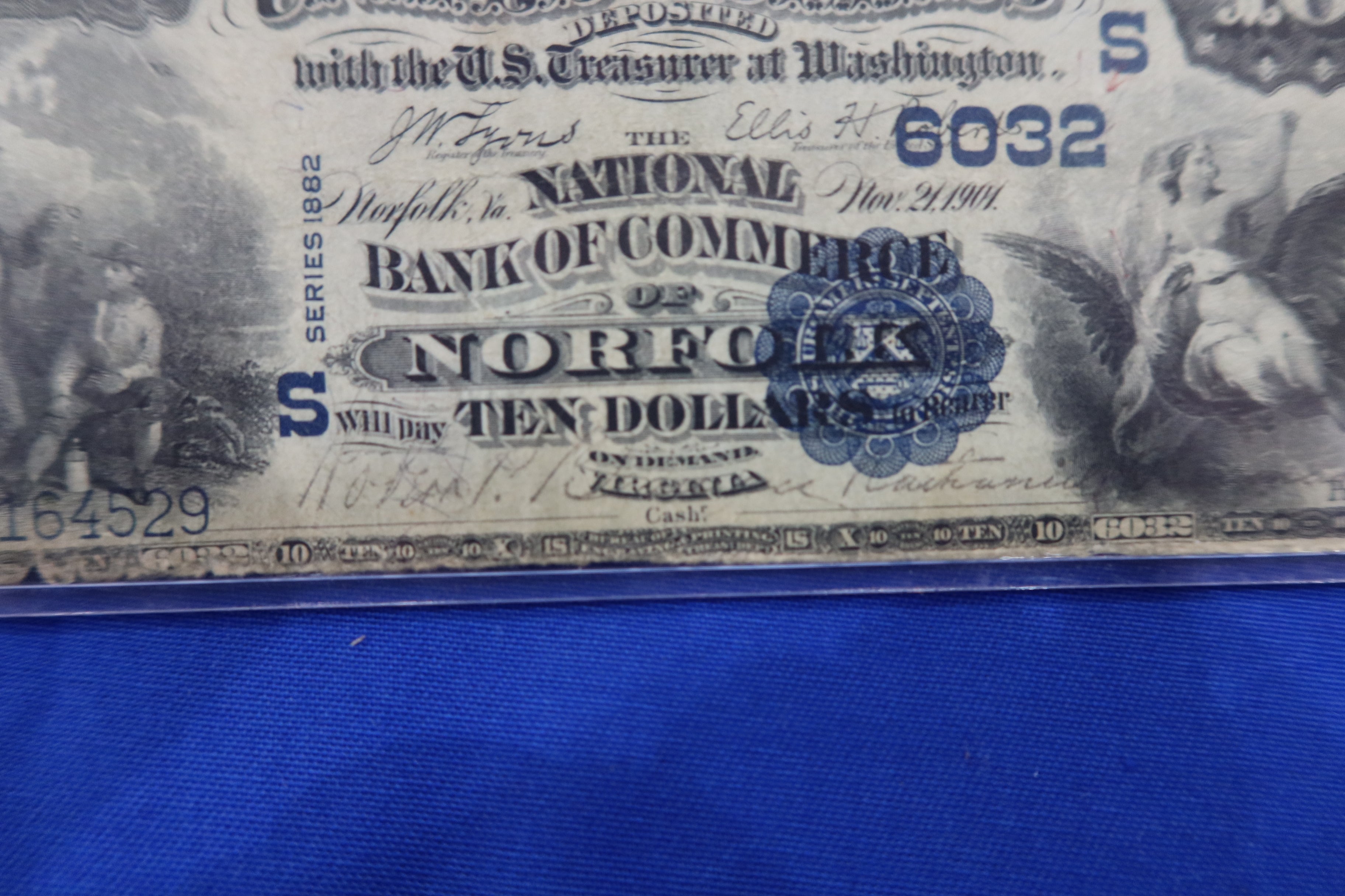 1882 National Currency, "Norfolk, Virginia", Large Size Note. "Hard Note".