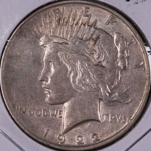 1922-D Peace Silver Dollar, About Uncirculated Coin, Store #DR0496