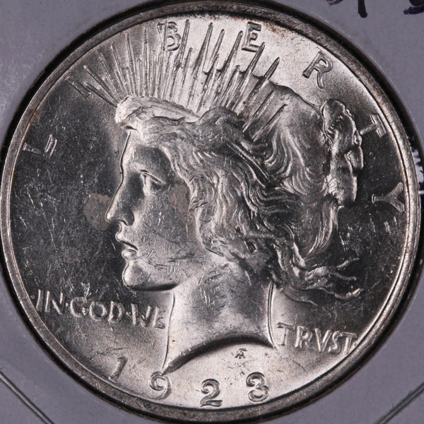 1923 Peace Silver Dollar, Mint State Uncirculated Coin, Store #DR0520