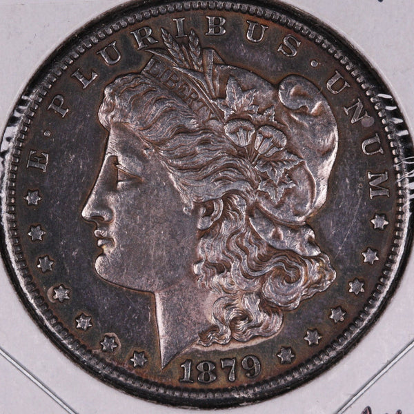 1879-S Morgan Silver Dollar, About Uncirculated Circulated Coin, Store #DR0150