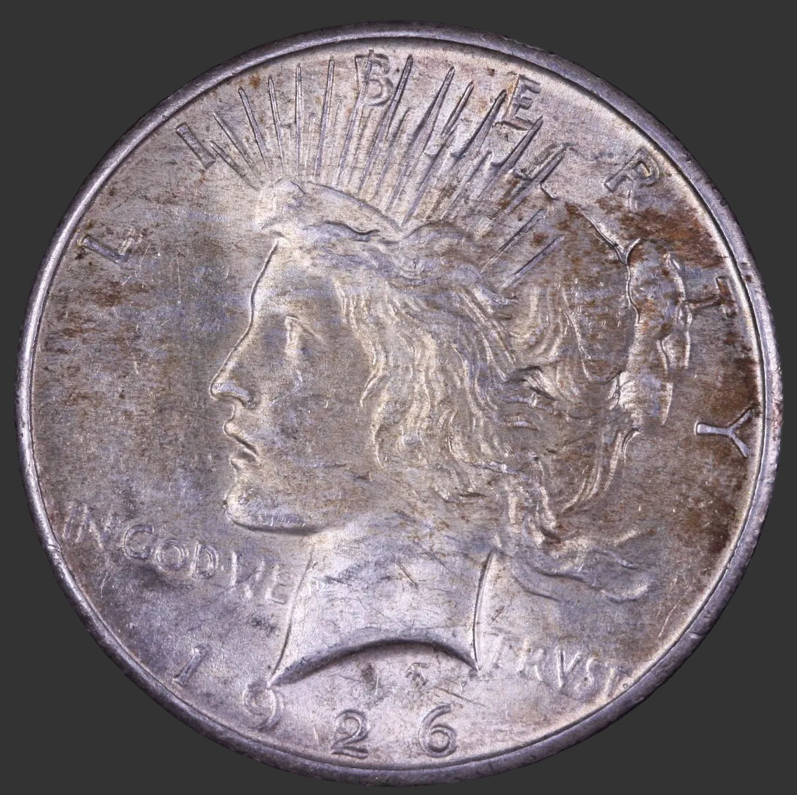 1926 Peace Silver Dollar, Mint State, Toned-Uncirculated Coin, Store #DR010.