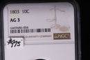 1803 Bust Dime, NGC Certified and Graded About Good 3. Rare Date,