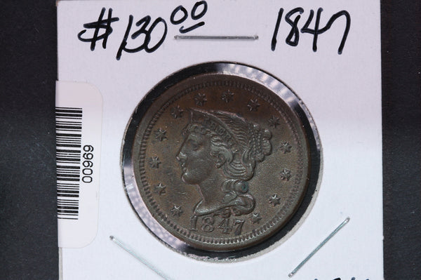 1847 Large Cent, Affordable Early Date Copper Cent. Available on-line Only. #0969