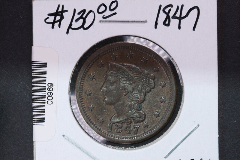 1847 Large Cent, Affordable Early Date Copper Cent. Available on-line Only.
