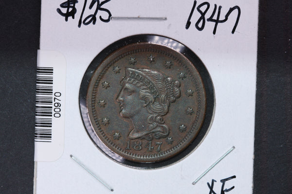 1847 Large Cent, Affordable Early Date Copper Cent. Available on-line Only. #0970