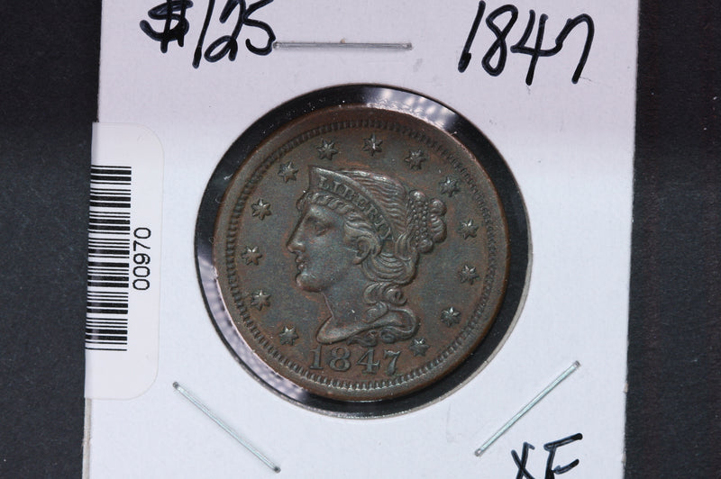 1847 Large Cent, Affordable Early Date Copper Cent. Available on-line Only.