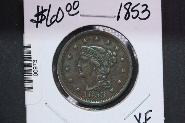 1853 Large Cent, Affordable Early Date Copper Cent. Available on-line Only. #0973