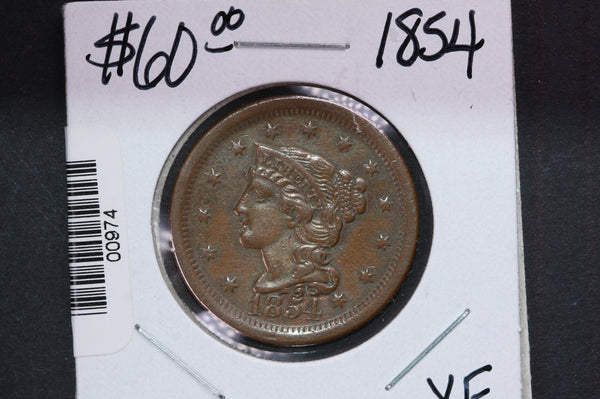 1854 Large Cent, Affordable Early Date Copper Cent. Available on-line Only. #0974