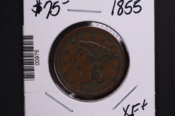 1855 Large Cent, Affordable Early Date Copper Cent. Available on-line Only. #0975