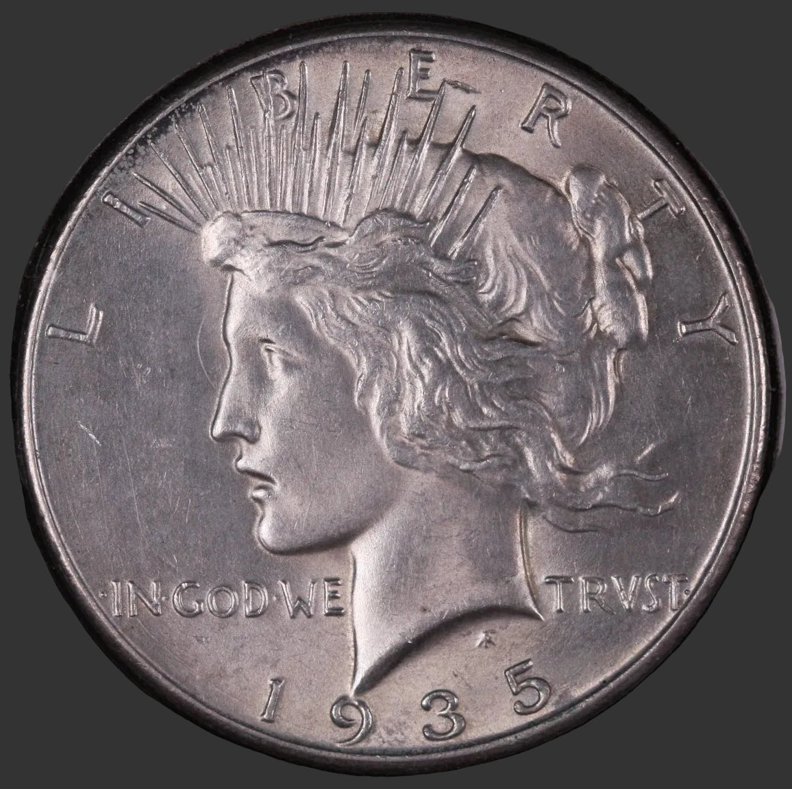 1935 Peace Silver Dollar, Mint State, Uncirculated Coin, Store #DR007