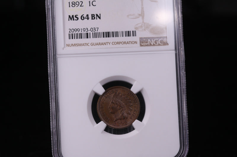 1892 Indian Head Cents. Choice Rich Brown. NGC Graded MS64.