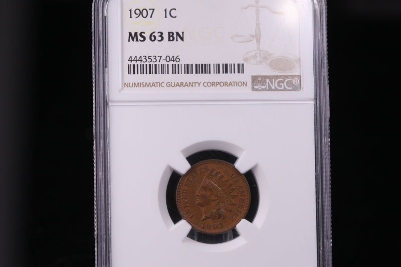 1907 Indian Head Cents. Choice Rich Brown. NGC Graded MS63.