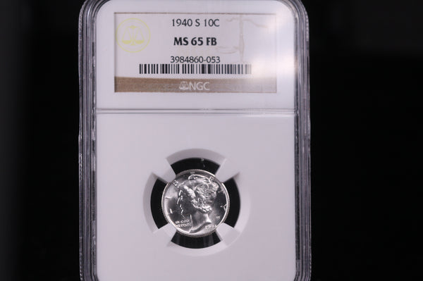 1940-S Mercury Dime, Blast White Eye Appeal, Nice NGC MS-65 FB #0987