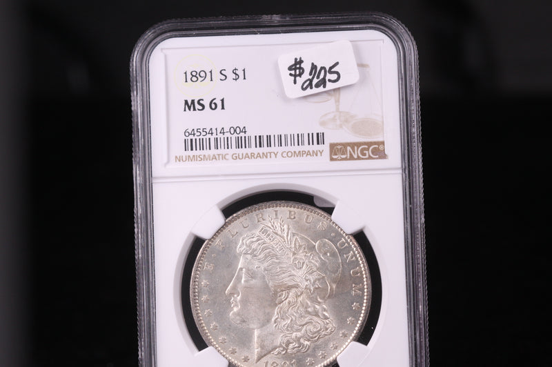 1891-S Morgan Silver Dollar, Nice White Coin. NGC MS-61.