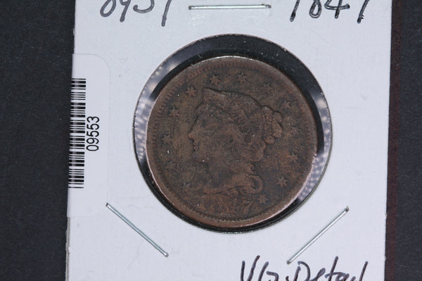 1847 Liberty Head Large Cent.  Affordable Collectible Coin. Store # 09553
