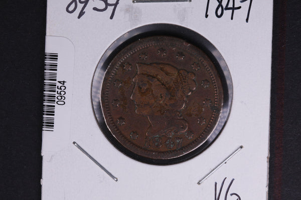 1847 Liberty Head Large Cent.  Affordable Collectible Coin. Store # 09554