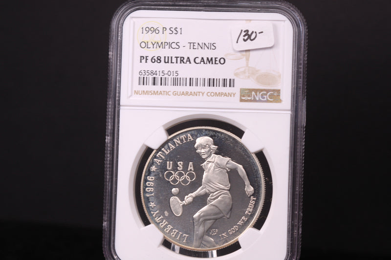 1996-P Olympics - Tennis - Commemorative.  Silver $1.  NGC PF-68 Ultra Cameo.