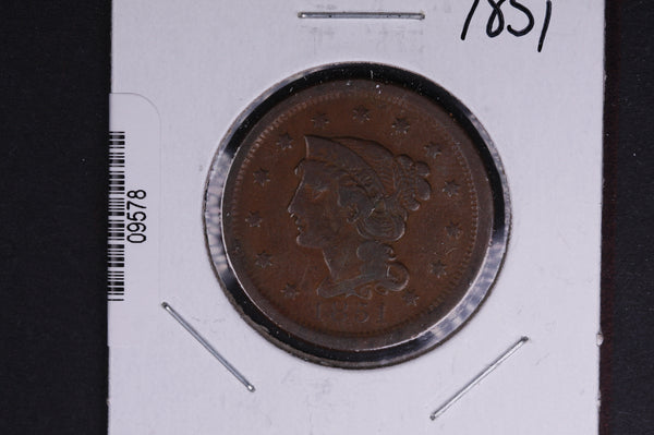 1851 Liberty Head Large Cent.  Affordable Collectible Coin. Store # 09578