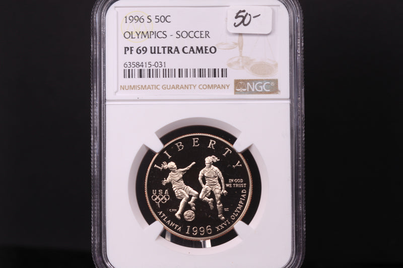 1996-S Olympics-Soccer Commem. Silver Half Dollar. NGC PF-69 Ultra Cameo