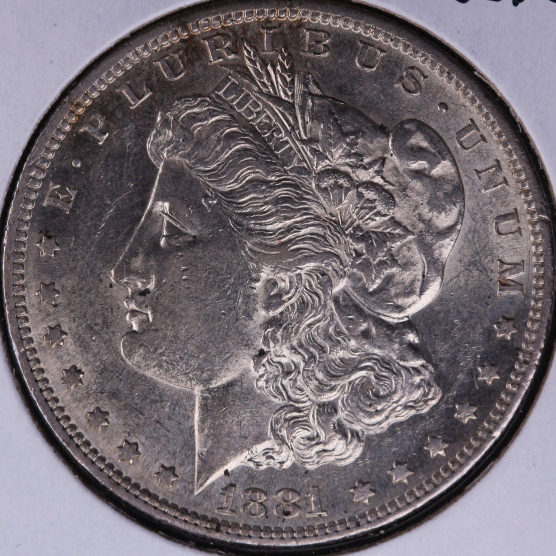 1881-S Morgan Silver Dollar, About Uncirculated Coin, Store #DR0205