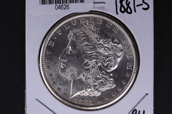 1881-S Morgan Silver Dollar, Brilliant Mint State, Store #04626
