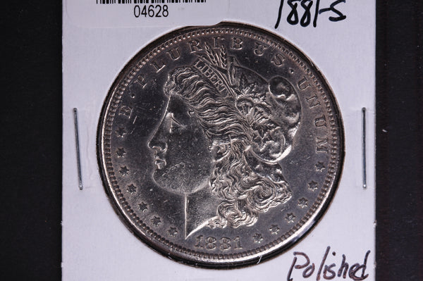 1881-S Morgan Silver Dollar, Un-Circulated coin that has been cleaned/Polished. #04628