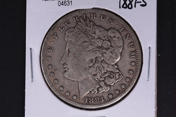 1881-S Morgan Silver Dollar, Fine Circulated condition. Coin Store #04631