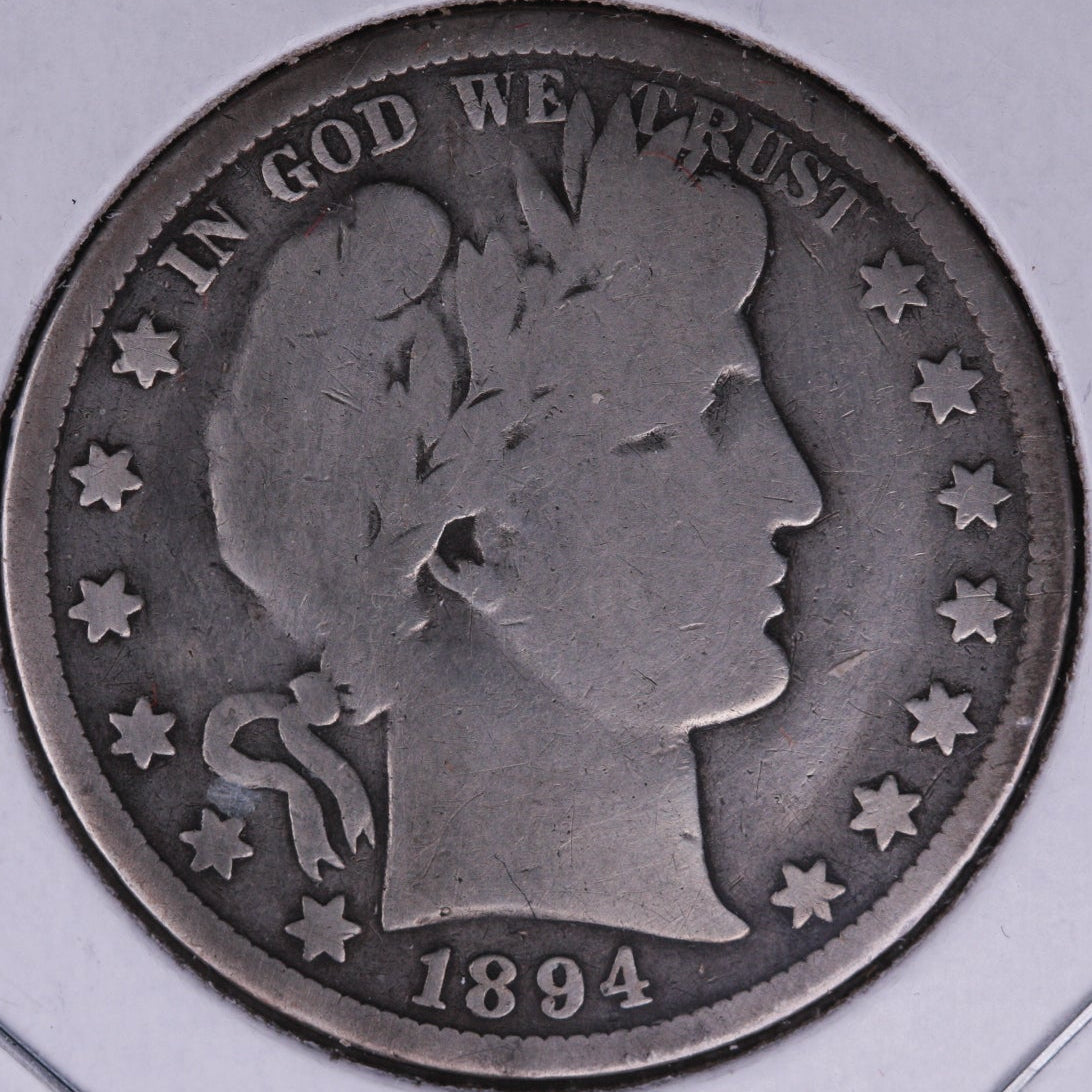 1894 Barber Half Dollar, Very Good Circulated Coin, Store #HR184