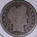 1898 Barber Half Dollar, Abt Good Circulated Coin, Store