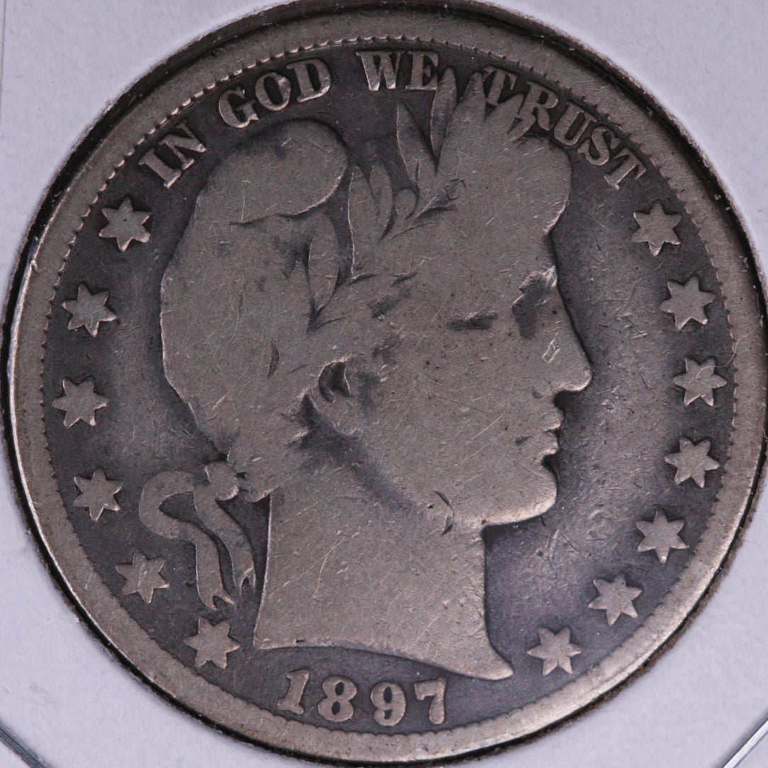 1897-O Barber Half Dollar, Very Good Circulated Coin, Store #HR212