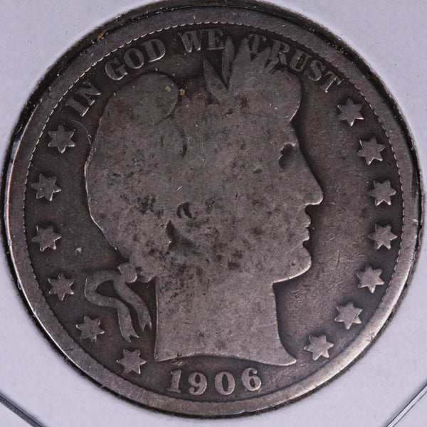1906 Barber Half Dollar, Very Good Circulated Coin, Store #HR340
